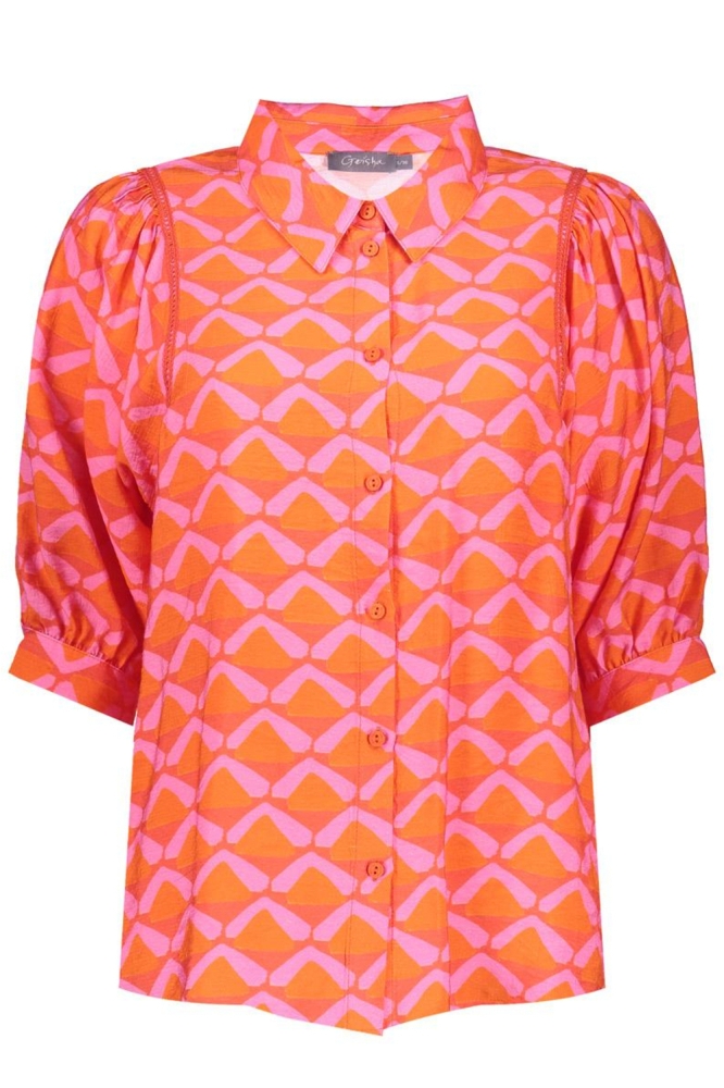 RETRO BLOUSE MET DRIEKWART MOUWEN 53243 20 CORAL/PINK